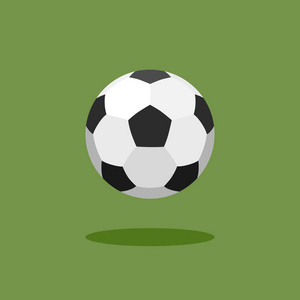 经典足球在绿色背景。平面矢量图
