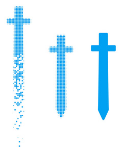 分裂的像素化半色调符号剑图标图片
