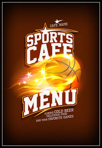 运动咖啡馆菜单设计与火热的篮球球