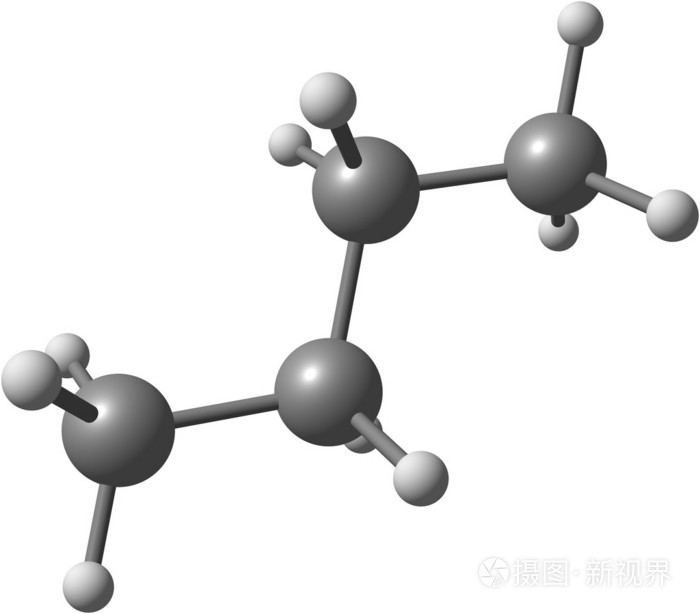 在白色的丁烷分子的结构