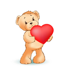 可爱的毛茸茸的泰迪熊持有大红心