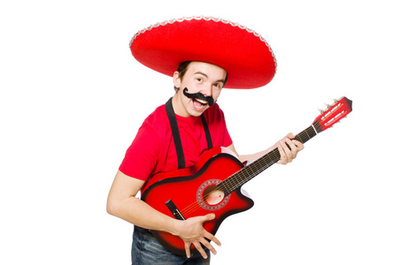 墨西哥吉他演奏家上白色孤立