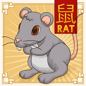 可爱的中国传统生肖动物 大鼠, 矢量插图