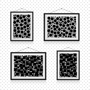 墙上圆形和正方形的不同类型的简单相框黑白背景模板