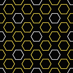皇家蜜蜂无缝模式。在黑色背景的金色和白色六边形形状的创意蜂蜜纹理。优雅美食例证