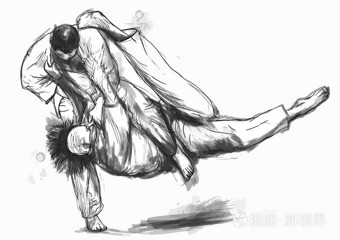 盲人柔道-手绘插图转换为矢量