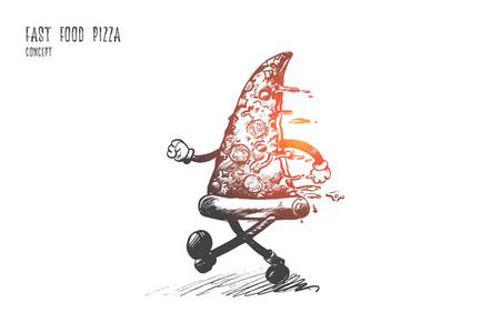 快餐比萨的概念。手绘隔离矢量