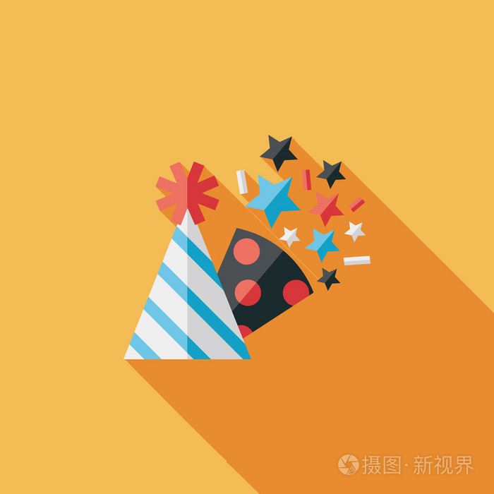 生日晚会帽子平图标与长长的影子,eps10
