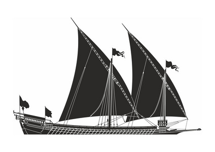白色背景上的黑色帆船船