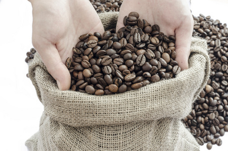 羊毛袋满咖啡豆