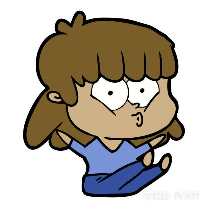卡通吹口哨女孩的矢量插图