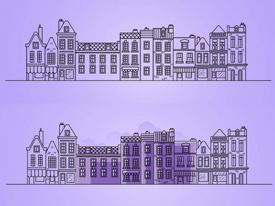 欧洲的房子。不同的尺寸和结构。欧洲的老房子平的向量在线