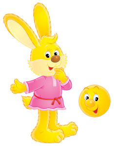 在一件粉色的衬衫黄色小兔子