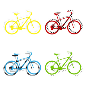 自行车, 自行车标志。矢量.黄色, 红色, 蓝色, 绿色图标与