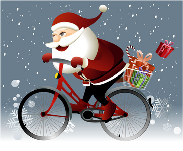 圣诞老人骑一辆自行车