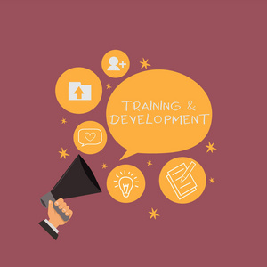 显示 Traininganddevelopment 的文本符号。概念照片组织额外的学习加速技能