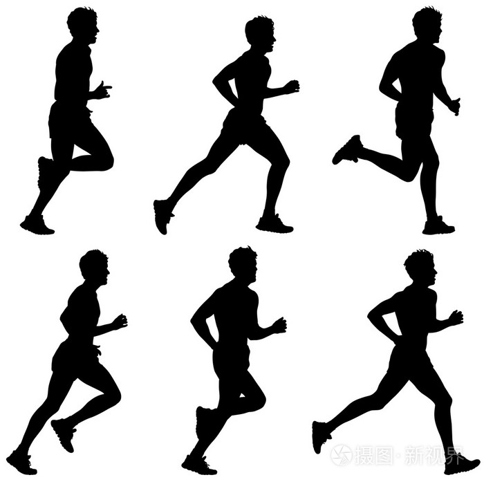 组的剪影.赛跑运动员在冲刺 (sprint) 男人
