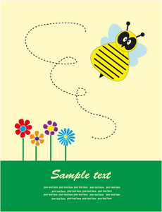 孩子们的玩耍卡与一只蜜蜂。矢量图