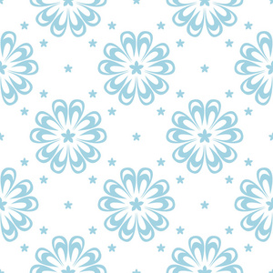 蓝色花卉设计白色背景。纺织品和墙纸无缝图案
