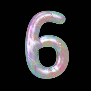 现代液体大理石全息3d 渲染数字六6插图在背面背景隔离
