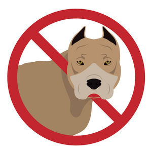 矢量斗牛在白色背景下隔离的狗停止标志。动物侵入不允许符号与狗脚印。白色的宠物与红色帆布禁止标志为贴纸或围栏