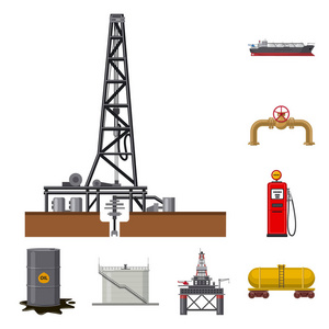 石油和天然气的孤立对象图标。股票油和汽油矢量图标集
