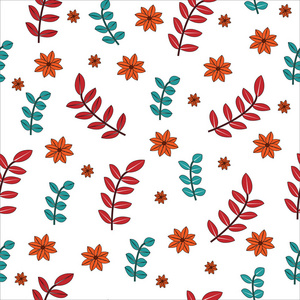 与秋季和春季植物叶片的矢量无缝图案印刷和纺织品的白色背景