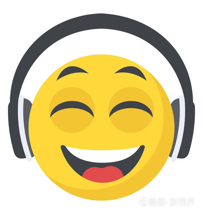 微笑的面孔emoji表情与大耳朵耳机dj图释