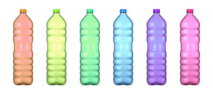 彩色透明塑料空瓶收集查出的白色背景3d 插图