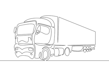 货车运输矢量图的连续线绘制简单概念