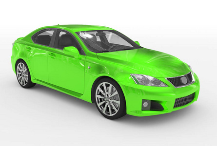 查出的汽车白色绿色油漆, 透明玻璃正面右侧视图3d 渲染