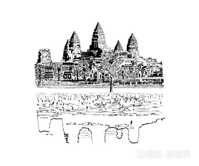 吴哥寺手绘素描