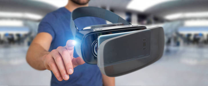 商人使用虚拟现实眼镜技术 3d renderin