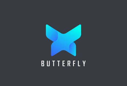 蝴蝶几何设计抽象徽标矢量模板。字母 X 技术风格标识概念图标