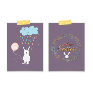 复活节横幅背景, 模板与可爱的班尼, 兔子和 t