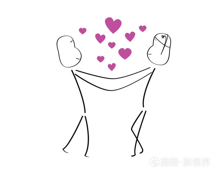 浪漫可爱情侣棒涂鸦插图画5岁的孩子浪漫的舞蹈