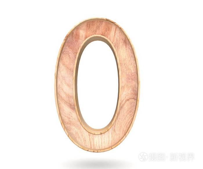 装饰的木制字母数字零符号-0。3d 渲染图