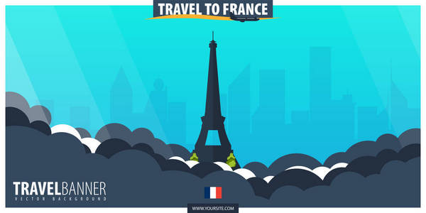 去法国旅行。旅游和旅游海报。矢量扁说明