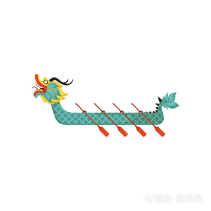 龙舟带桨, 象征中国传统节日矢量插图白色背景插画-07