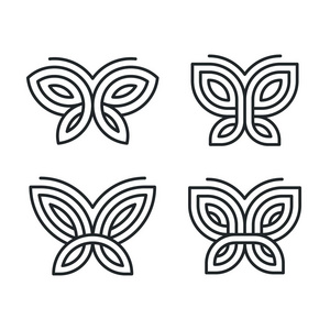 一套四字形几何蝴蝶符号, 凯尔特结风格纹身设计或标志。独立矢量插图集合