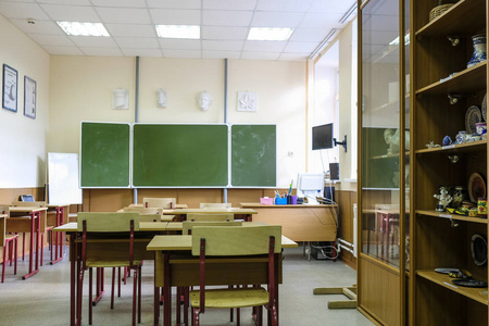 莫斯科, 俄国9月, 24, 2018 现代学校教室的内部在莫斯科 priver 学校
