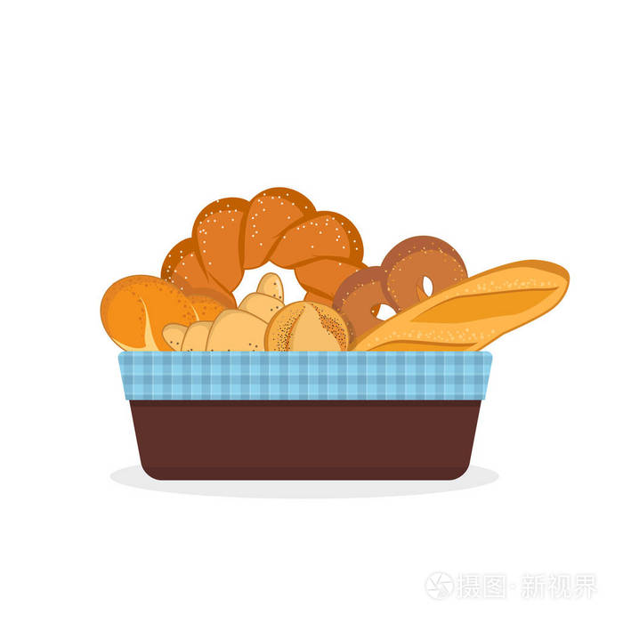 篮子里的新鲜面包和烘焙产品插画-正版商用图片07sor2-摄图新视界