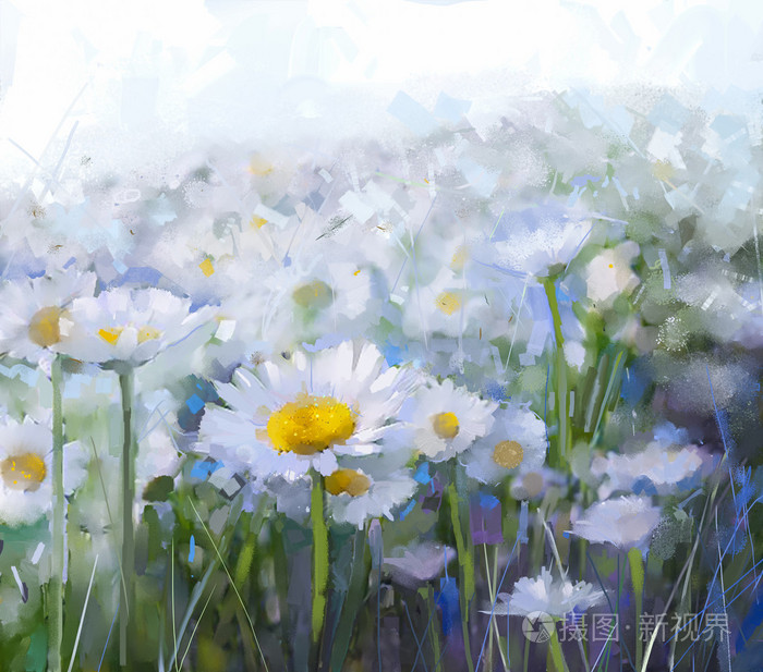 雏菊花抽象花卉油画