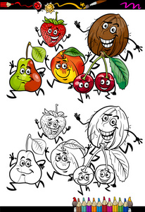 水果组卡通着色页