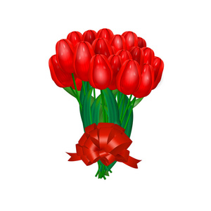红色郁金香的花束在白色背景被隔绝了。矢量插图