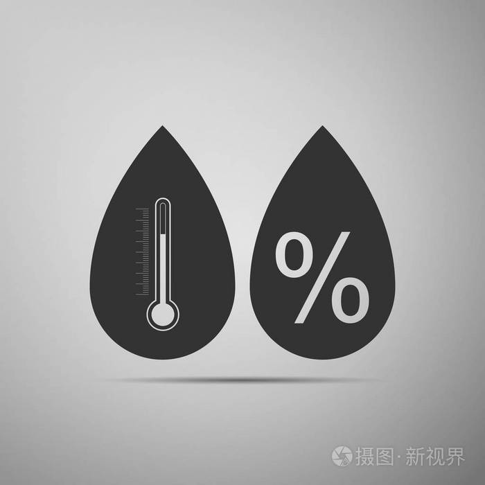 湿度图标在灰色背景下被隔离.天气和气象学, 温度计符号.平面设计.