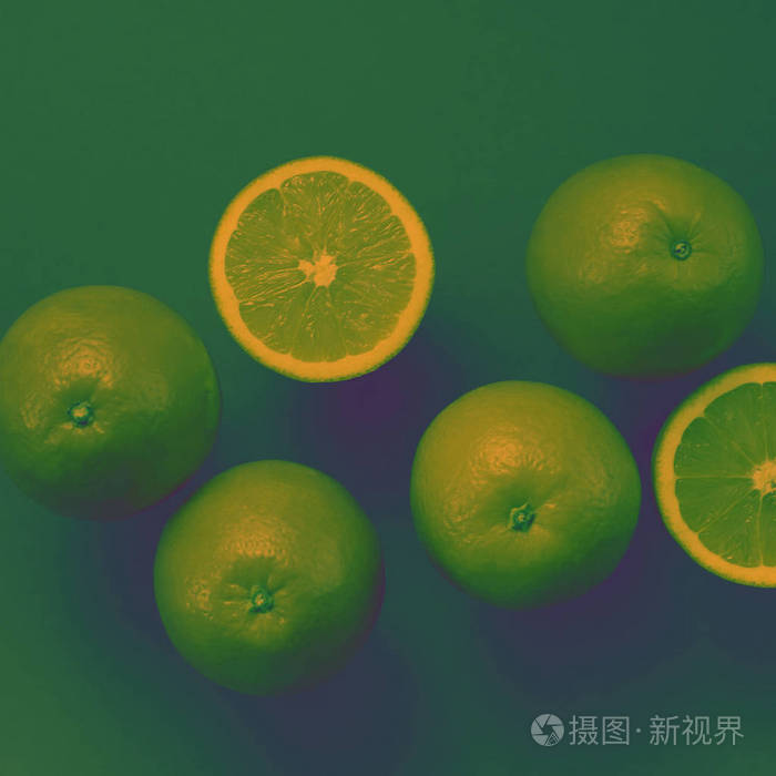 超现实主义热带橙果绿黑