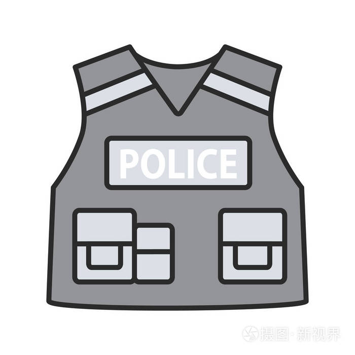 警察战术背心颜色图标防弹背心孤立向量插图