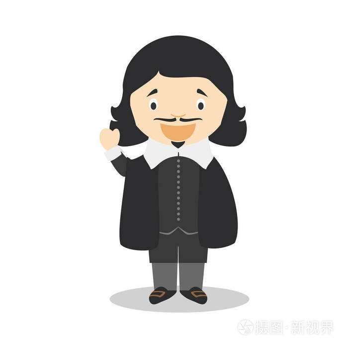 笛卡尔卡通人物.矢量插图.儿童历史收藏