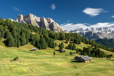 山谷在意大利阿尔卑斯。美丽自然日落在夏天时间